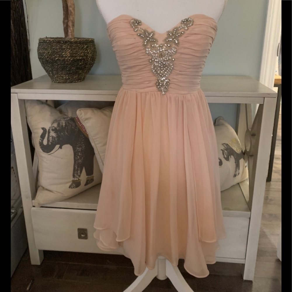 Cream/Peach Colored Strapless Cocktail Dress